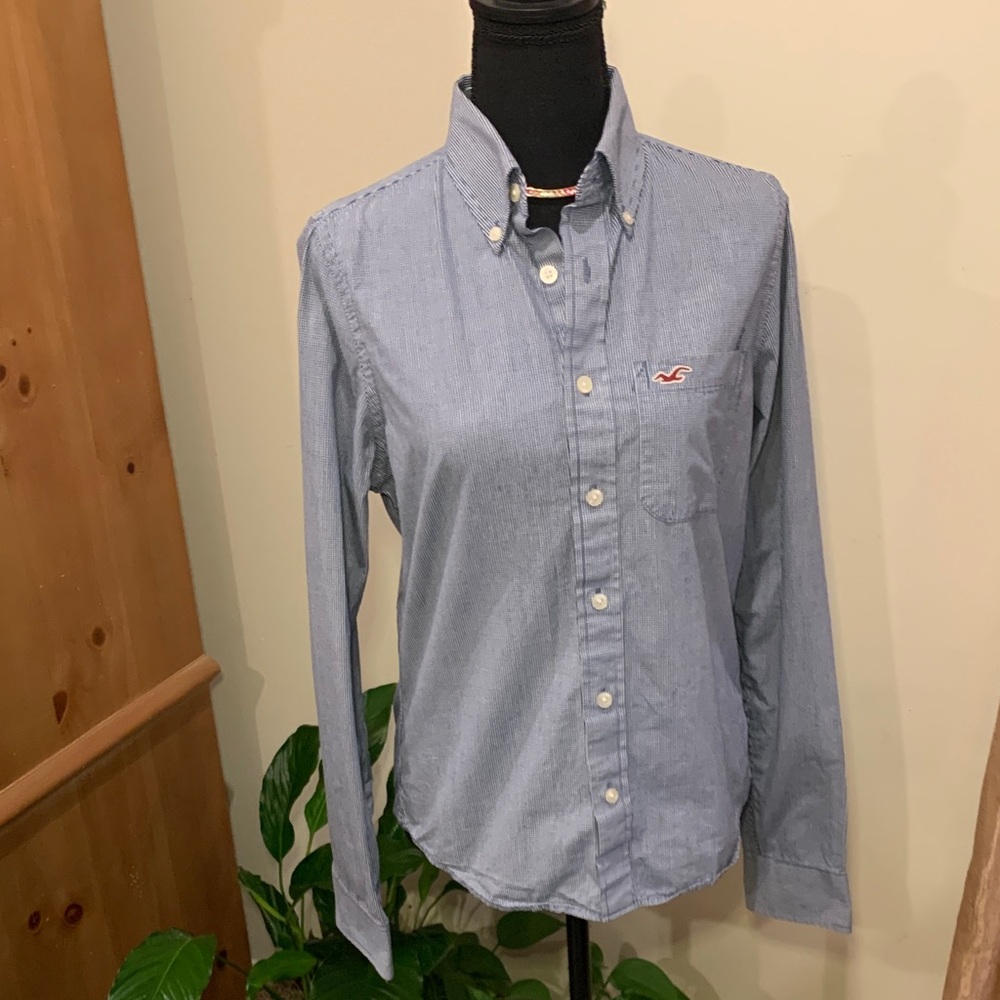🌹VINTAGE Hollister • PREPPY Blue & White Casual Button-Down Shirt